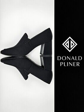 Donald Pliner Black Stretch Crepe Loafer Pumps Block Heel Women’s 10M